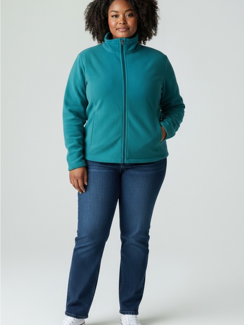 Plus-Size Teal Zip-Up Teddy Jacket - Cozy Everyday Layer